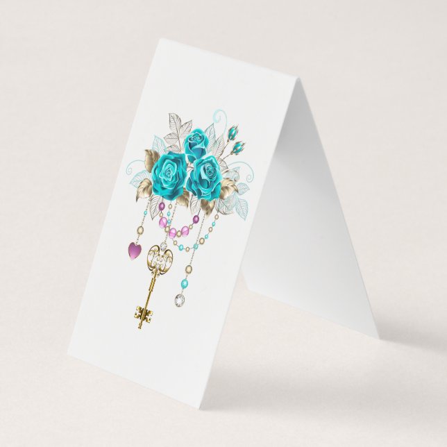 Turquoise Roses with Keys Business Card (Back)