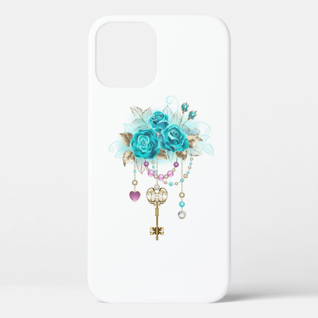 Turquoise Roses with Keys Case-Mate iPhone Case (Back)