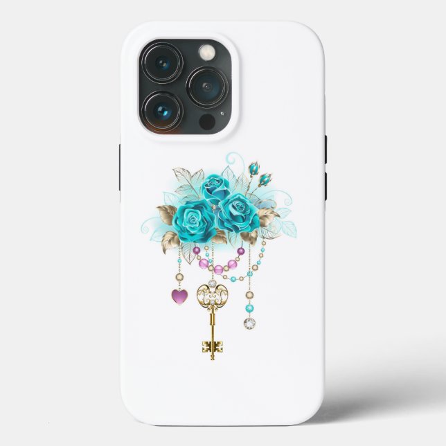 Turquoise Roses with Keys Case-Mate iPhone Case (Back)