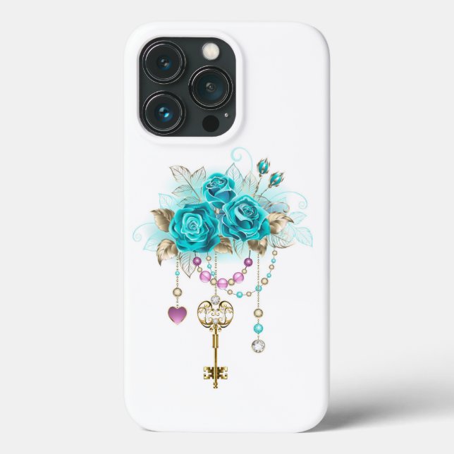 Turquoise Roses with Keys Case-Mate iPhone Case (Back)