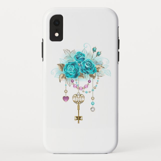 Turquoise Roses with Keys Case-Mate iPhone Case (Back)