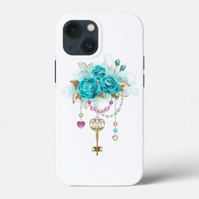 Turquoise Roses with Keys Case-Mate iPhone Case (Back)
