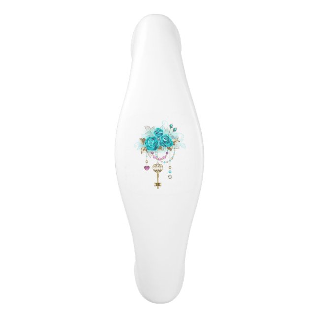 Turquoise Roses with Keys Ceramic Cabinet Pull (Front)