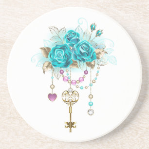 Turquoise Roses with Keys Coaster