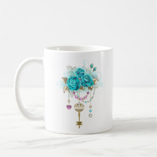 Turquoise Roses with Keys Coffee Mug