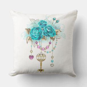 Turquoise Roses with Keys Cushion