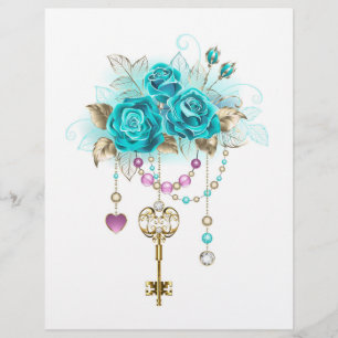 Turquoise Roses with Keys Custom Letterhead