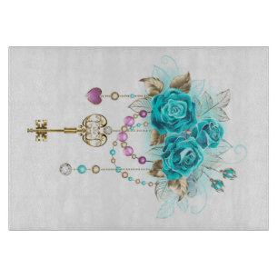 Turquoise Roses with Keys Cutting Board