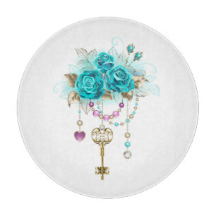 Turquoise Roses with Keys Cutting Board
