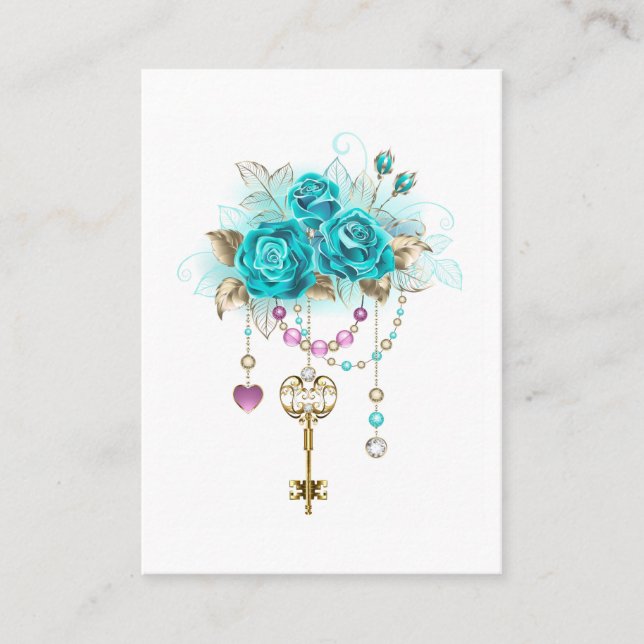 Turquoise Roses with Keys Discount Card (Front)