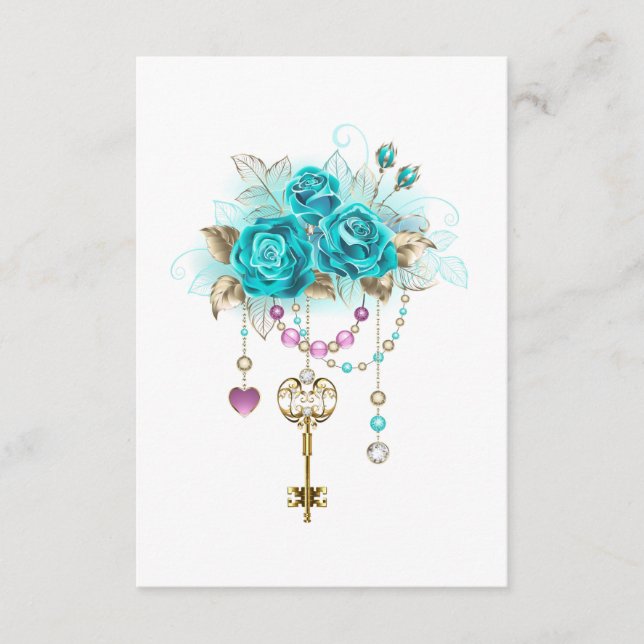 Turquoise Roses with Keys Enclosure Card (Front)