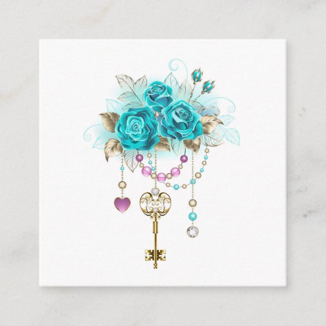 Turquoise Roses with Keys Enclosure Card (Front)