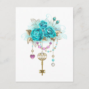 Turquoise Roses with Keys Enclosure Card