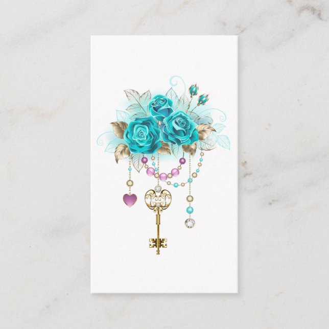 Turquoise Roses with Keys Enclosure Card (Front)