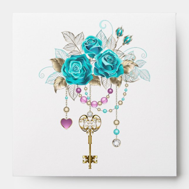 Turquoise Roses with Keys Envelope (Front)