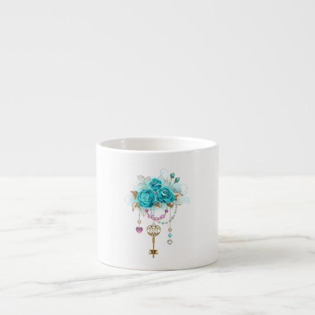 Turquoise Roses with Keys Espresso Cup (Front)