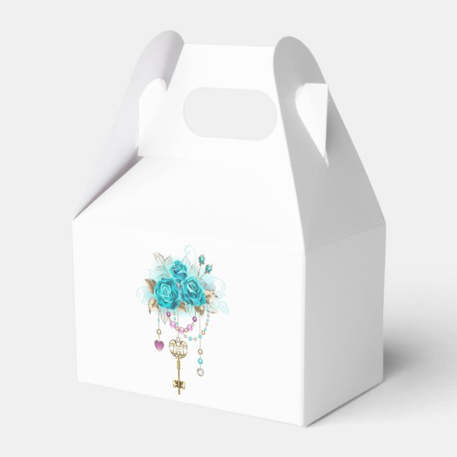 Turquoise Roses with Keys Favour Box (Front Side)