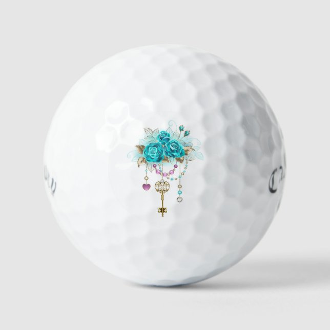 Turquoise Roses with Keys Golf Balls (Front)