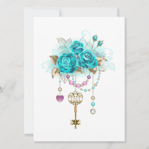 Turquoise Roses with Keys Holiday Card