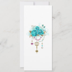 Turquoise Roses with Keys Holiday Card