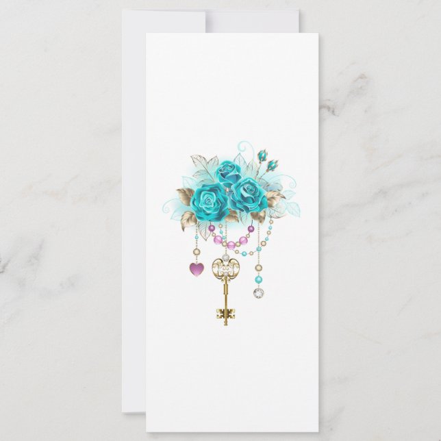 Turquoise Roses with Keys Holiday Card (Front)