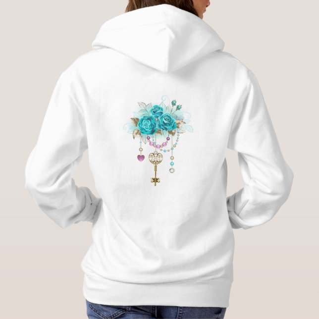 Turquoise Roses with Keys Hoodie (Back)