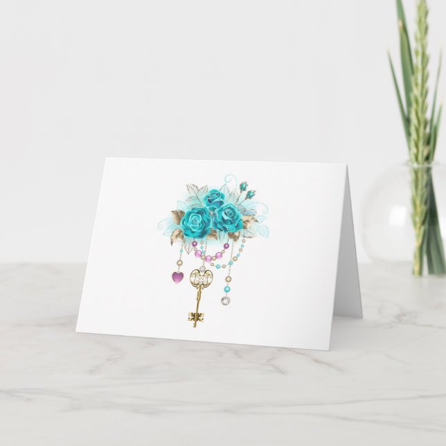 Turquoise Roses with Keys Invitation (Front)