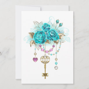 Turquoise Roses with Keys Invitation
