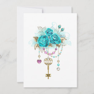 Turquoise Roses with Keys Invitation