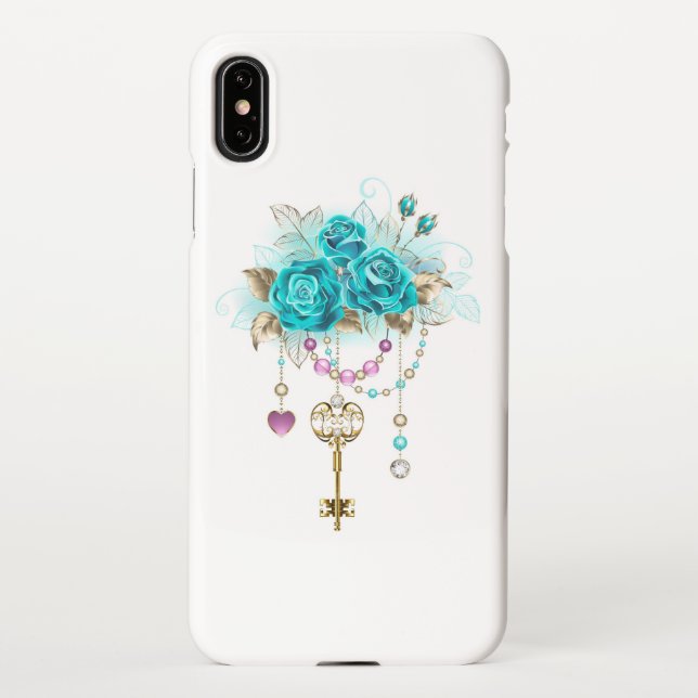 Turquoise Roses with Keys iPhone Case (Back)