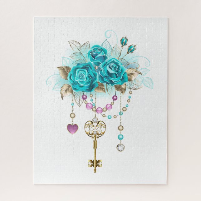 Turquoise Roses with Keys Jigsaw Puzzle (Vertical)