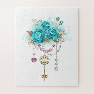 Turquoise Roses with Keys Jigsaw Puzzle