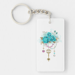 Turquoise Roses with Keys Key Ring