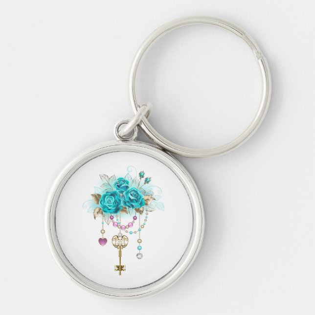 Turquoise Roses with Keys Key Ring (Front)