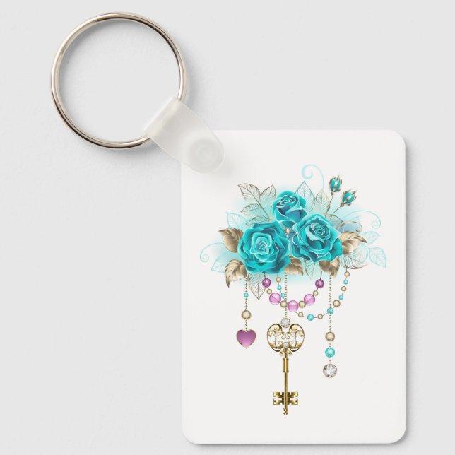 Turquoise Roses with Keys Key Ring (Front)