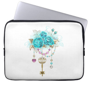Turquoise Roses with Keys Laptop Sleeve
