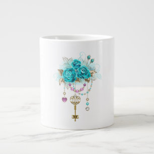 Turquoise Roses with Keys Large Coffee Mug