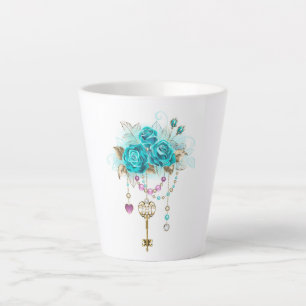 Turquoise Roses with Keys Latte Mug