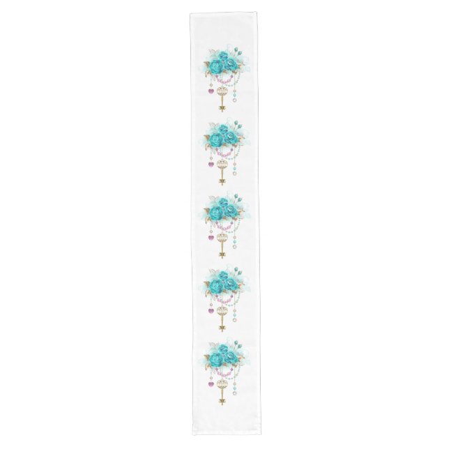 Turquoise Roses with Keys Long Table Runner (Front)