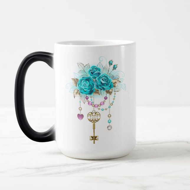 Turquoise Roses with Keys Magic Mug (Left)