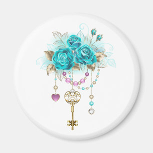 Turquoise Roses with Keys Magnet
