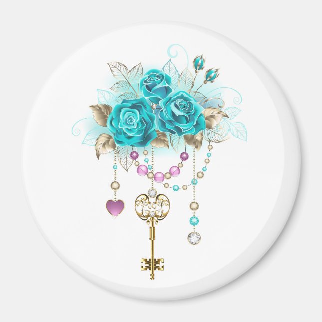Turquoise Roses with Keys Magnet (Front)