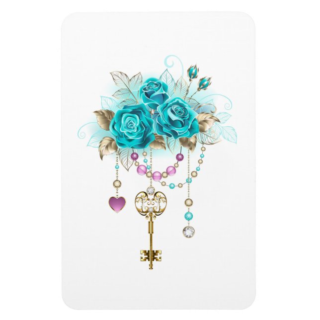 Turquoise Roses with Keys Magnet (Vertical)