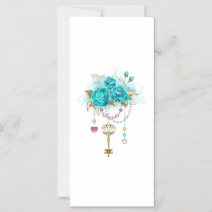 Turquoise Roses with Keys Magnetic Invitation