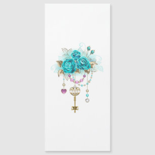 Turquoise Roses with Keys Magnetic Invitation
