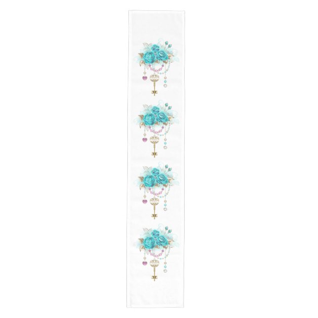Turquoise Roses with Keys Medium Table Runner (Front)