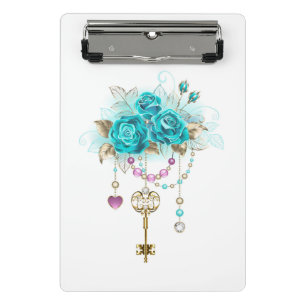 Turquoise Roses with Keys Mini Clipboard