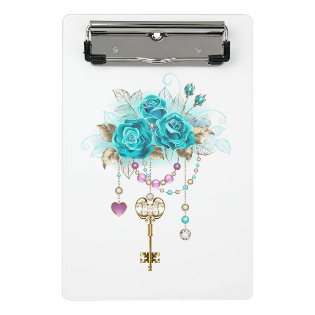 Turquoise Roses with Keys Mini Clipboard (Front)