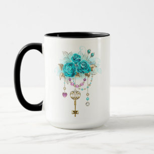 Turquoise Roses with Keys Mug