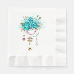 Turquoise Roses with Keys Napkin